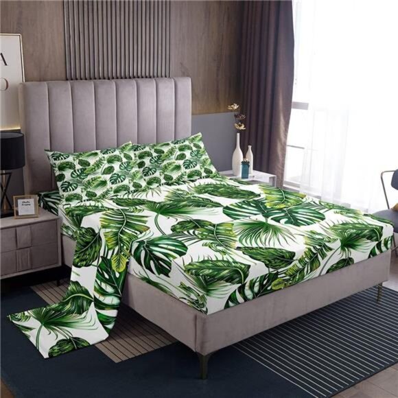 Other - Palm Leaves Bed Sheets Hawaiian Sheet Set Monstera Banana Leaves Bedding Set